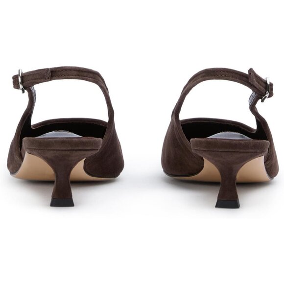 Brown Women's Slingback Kitten Closed Pointed Toe Pumps Low Heel Office Shoes - Picture 5 of 5